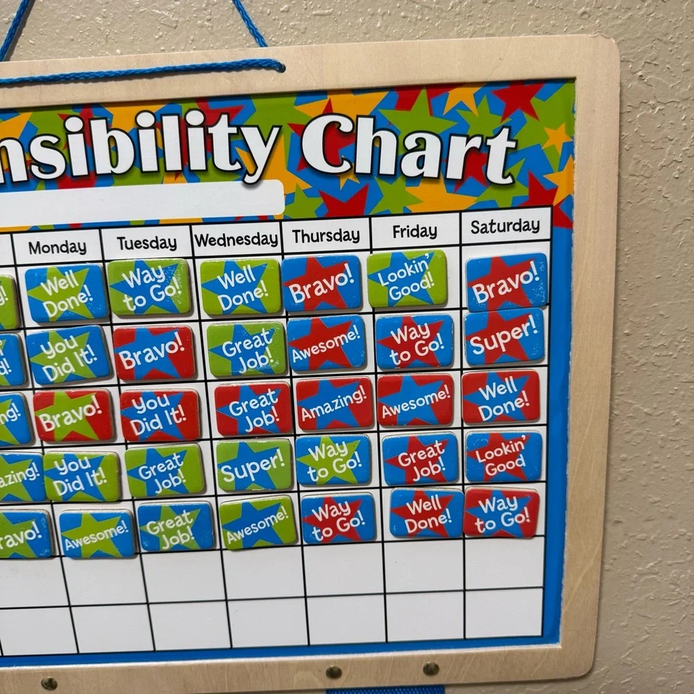 Melissa and Doug Hanging Wooden Magnetic Responsibility Chart Montessori Learn